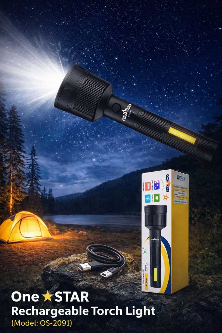 🔦,One,Star,Rechargeable,Torch,Light,(Model:,OS-2091)